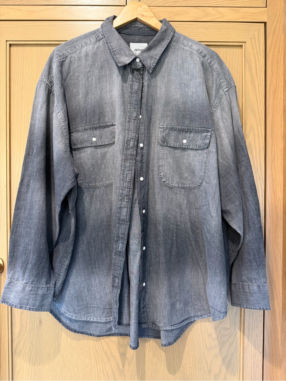 aerie Washed Gray Button-Down Oversized Denim Faded Wash / large